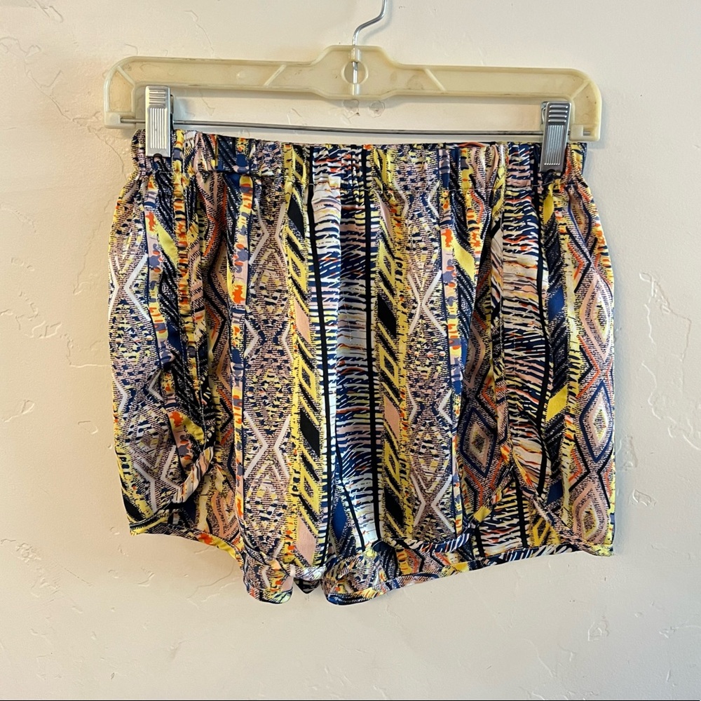 A. Peach Blue & Yellow Printed Lightweight Silky Shorts Medium